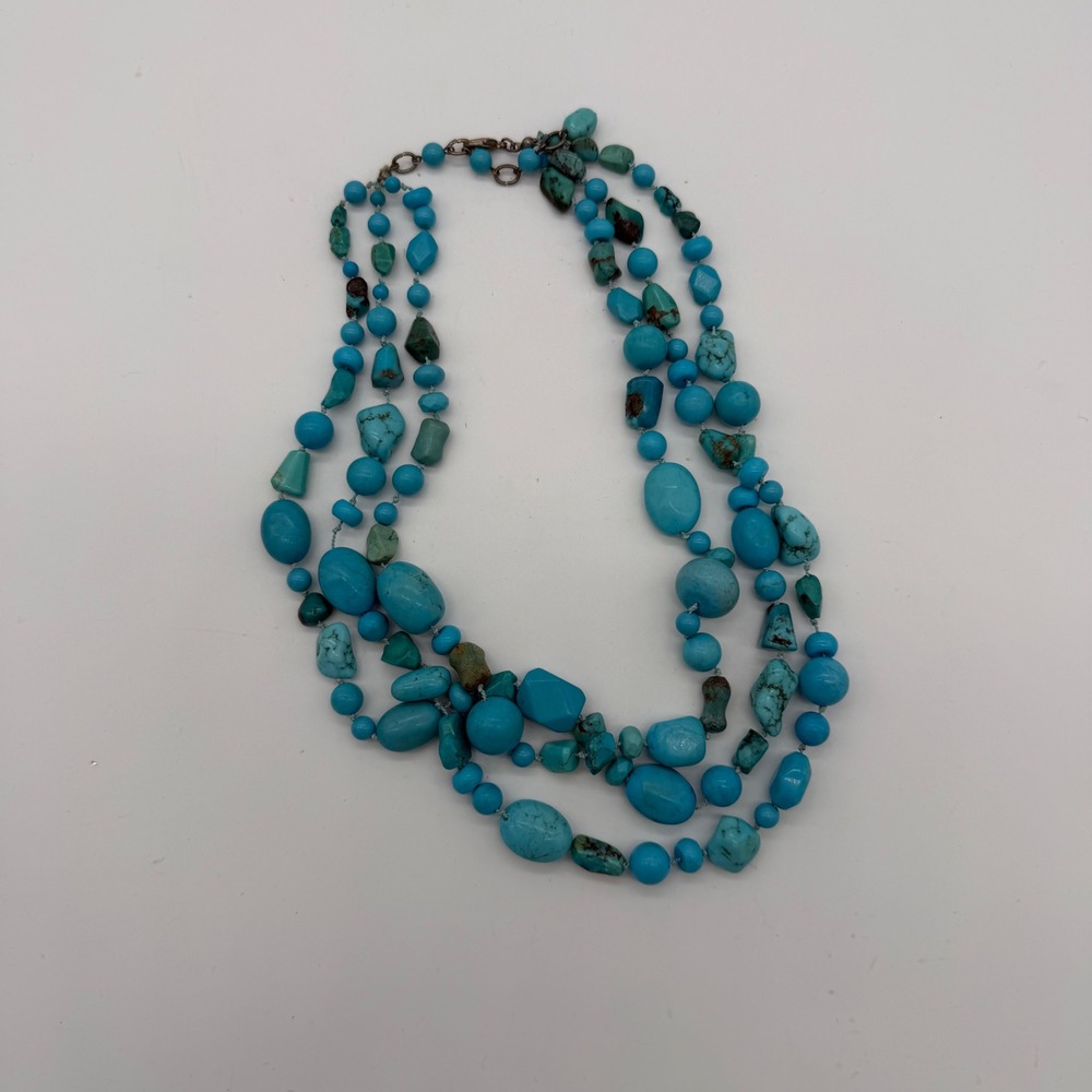 Turquoise Blue Stone Multi Strand Statement Necklace Layered Beaded‎ Boho